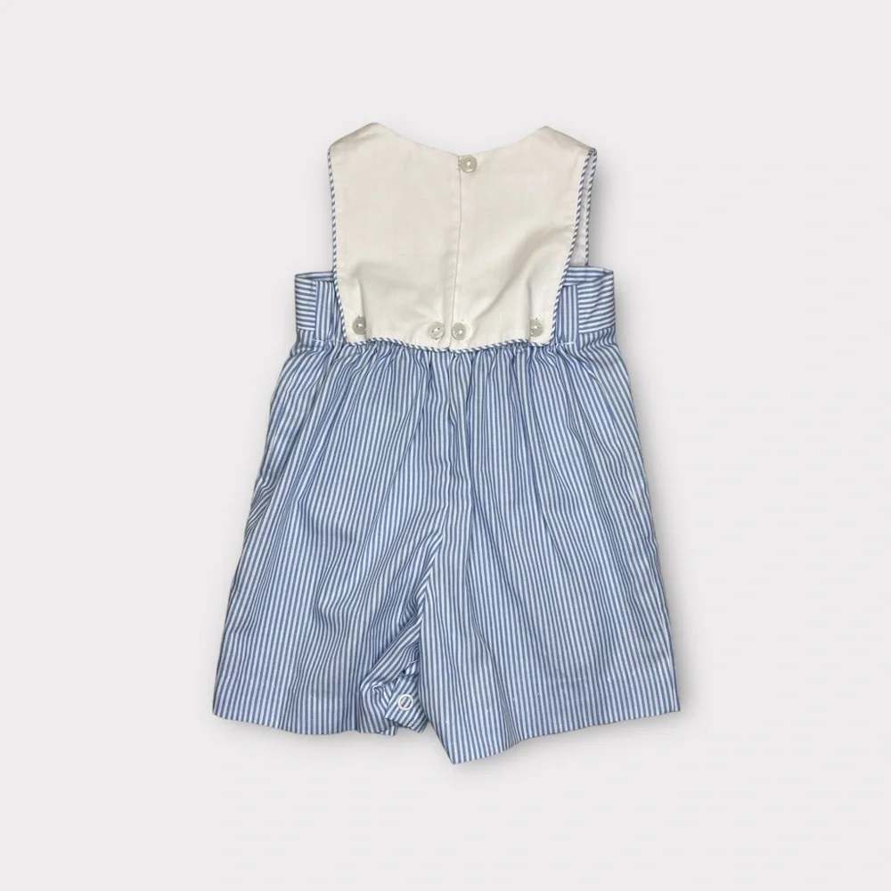Southern Sunshine Playful Dog Pinstripe Romper